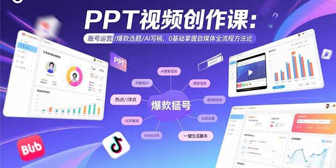PPT视频创作课：账号运营/爆款选题/AI写稿，0基础掌握自媒体全流程方法论-聚林创库