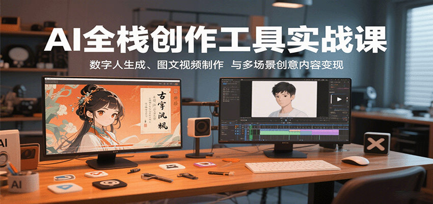 AI全栈创作工具实战课:数字人生成、图文视频制作与多场景创意内容变现-聚林创库