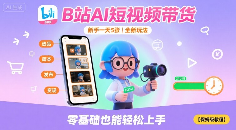 B站AI短视频带货，新手一天5张，全新玩法【保姆级教程】-聚林创库