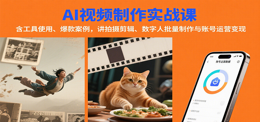 AI视频制作实战：含工具使用、爆款案例，讲拍摄剪辑、数字人批量制作与账号运营变现-聚林创库