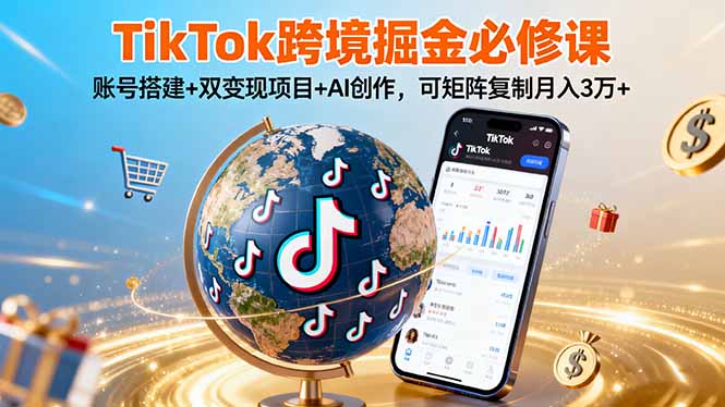 TikTo跨境掘金必修课，账号搭建+双变现项目+AI创作，可矩阵复制月入3万+-聚林创库