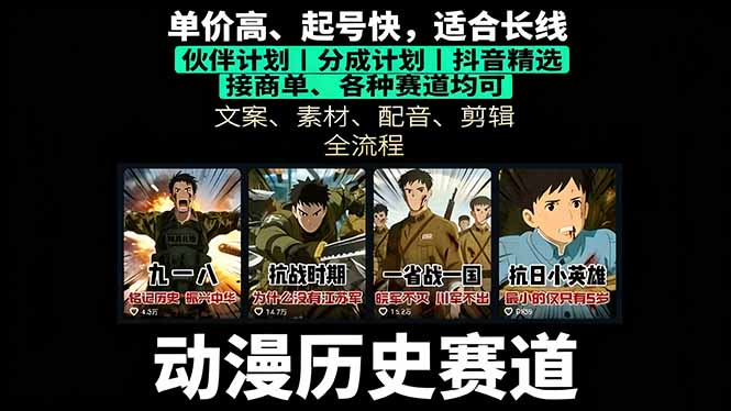 历史动漫赛道撸分成：起号、文案、素材、配音、剪辑，单视频收益破万-聚林创库