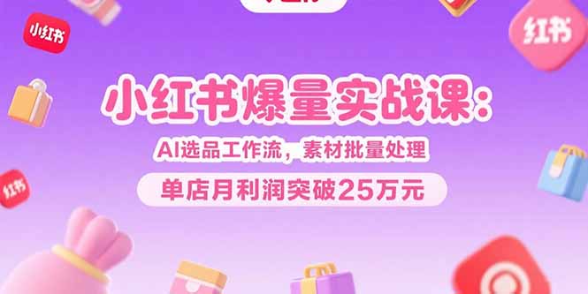 小红书爆量实战课:AI选品工作流,素材批量处理,单店月利润突破25万元-聚林创库