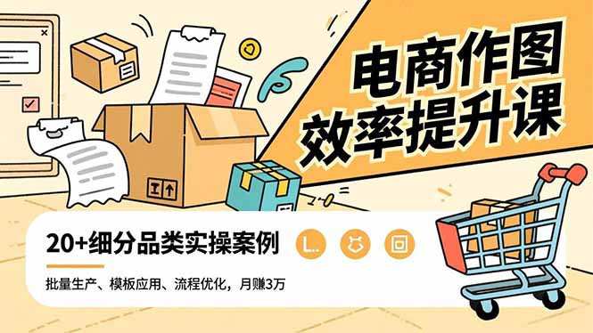 电商作图效率提升课，批量生产、模板应用、流程优化，20+细分品类实操案例，月赚3万-聚林创库