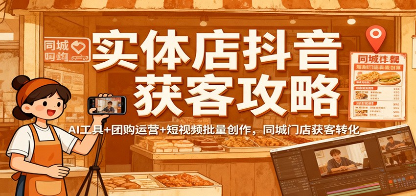实体店抖音获客攻略：AI工具+团购运营+短视频批量创作，同城门店获客转化-聚林创库