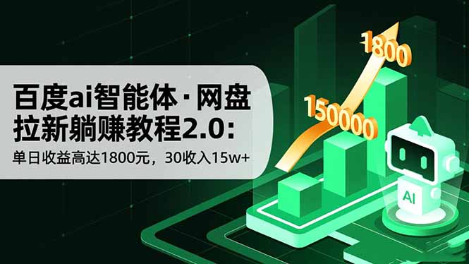百度ai智能体·网盘拉新躺赚教程2.0：单日收益高达1800元，30收入15w+-聚林创库