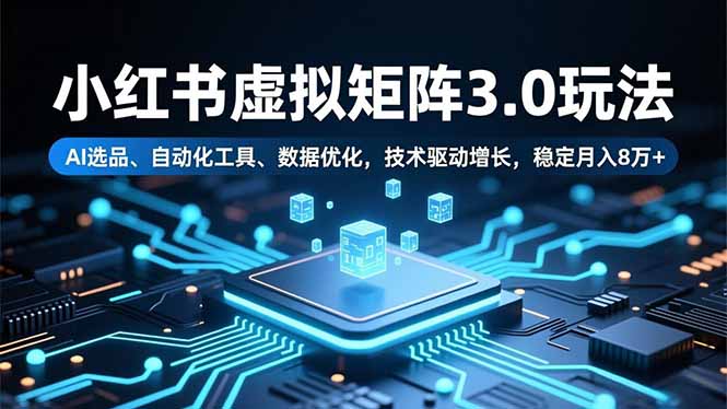 小红书虚拟矩阵3.0玩法，AI选品、自动化工具、数据优化，技术驱动增长，稳定月入8万+-聚林创库