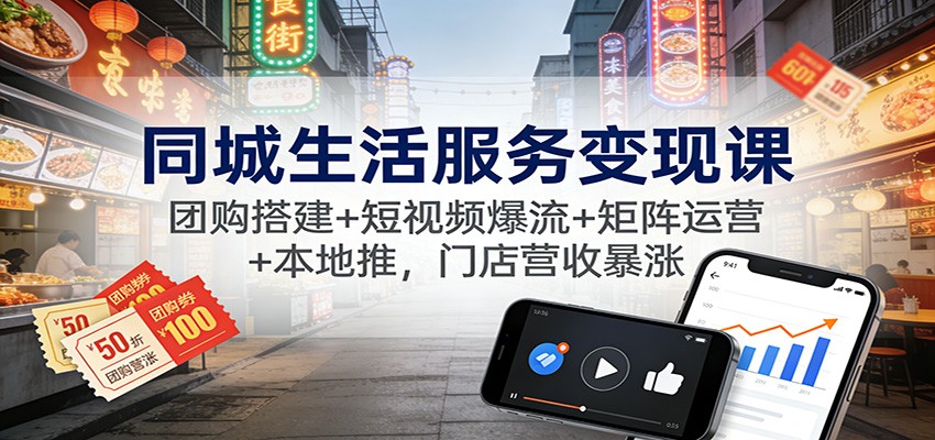 同城生活服务变现课：团购搭建+短视频爆流+矩阵运营+本地推，门店营收暴涨-聚林创库