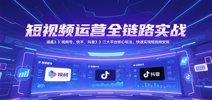 短视频运营全链路实战，涵盖视频号、快手、抖音三大平台核心玩法，快速实现变现！-聚林创库