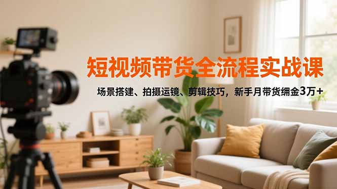 短视频带货全流程实战课,场景搭建、拍摄运镜、剪辑技巧,新手月带货佣金3万+-聚林创库