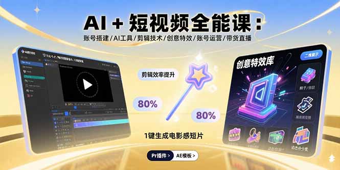 AI+短视频全能课:账号搭建/AI工具/剪辑技术/创意特效/账号运营/带货直播 AI+短视频全能课:账号搭建/AI工具/剪辑技术/创意特效/账号运营/带货直播