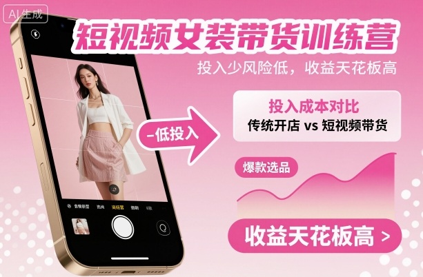 短视频女装带货训练营，投入少风险低，收益天花板高-聚林创库