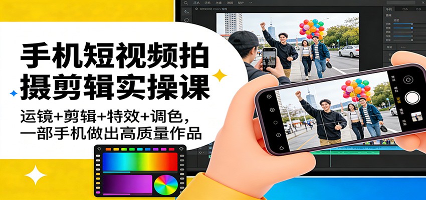 手机短视频拍摄剪辑实操课:运镜+剪辑+特效+调色,一部手机做出高质量作品-聚林创库
