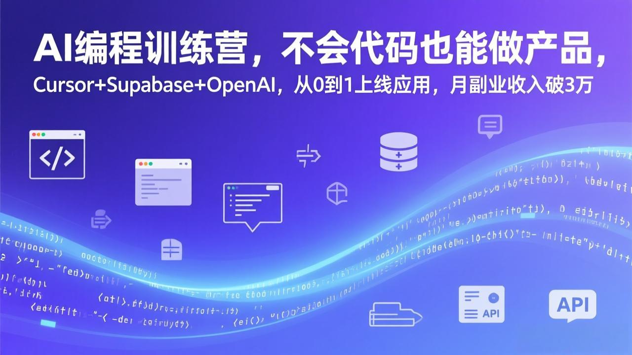 AI编程训练营，不会代码也能做产品，Cursor+Supabase+OpenAI，从0到1上线应用，月副业收入破3万-聚林创库