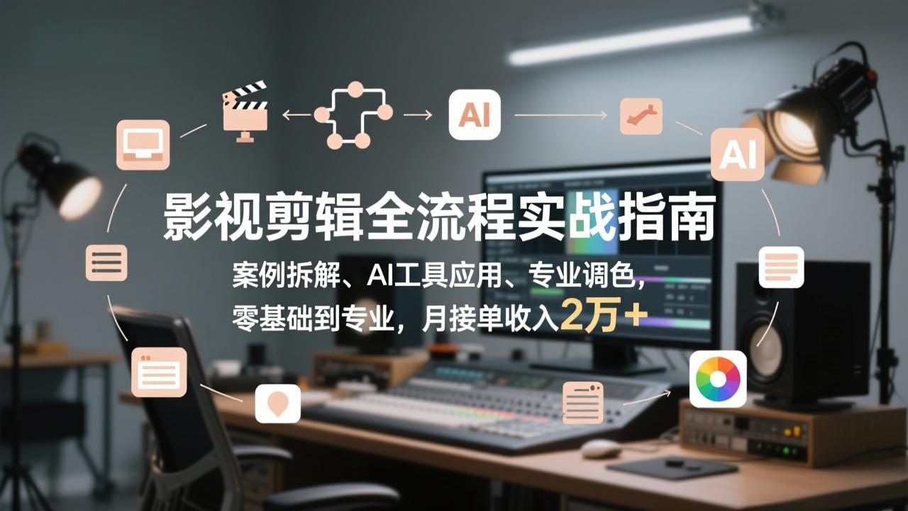 影视剪辑全流程实战指南，案例拆解、AI工具应用、专业调色，零基础到专业，月接单收入2万+-聚林创库