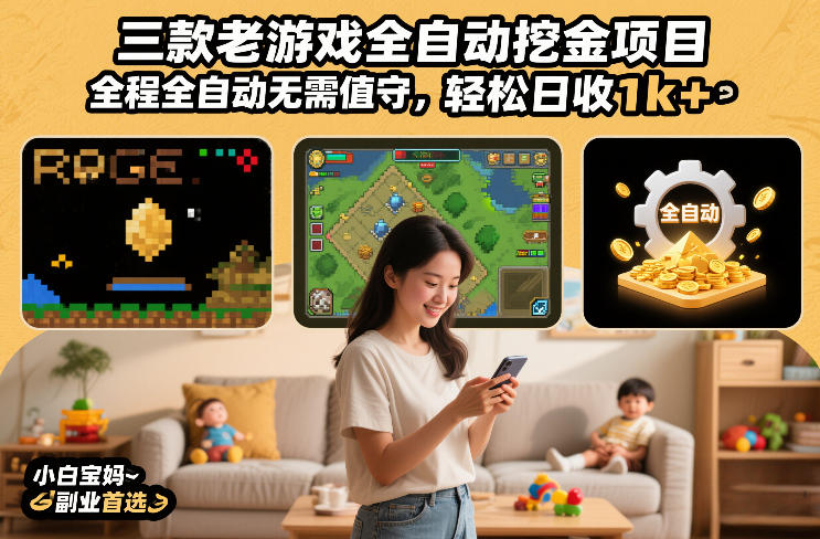 三款老游戏全自动挖金项目,全程全自动无需值守,轻松日收1k+,小白宝妈副业首选【揭秘】-聚林创库