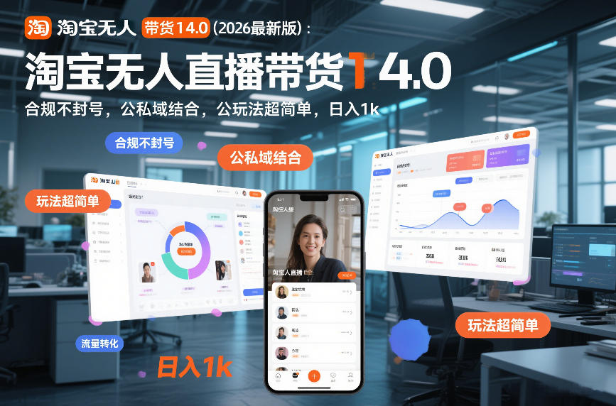 淘宝无人直播带货14.0(2026最新版)：合规不封号，公私域结合，玩法超简单，日入1k+【揭秘】-聚林创库