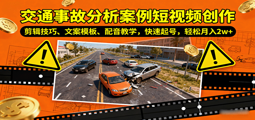 交通事故分析案例短视频项目：剪辑技巧、文案模板、配音全流程教学-聚林创库
