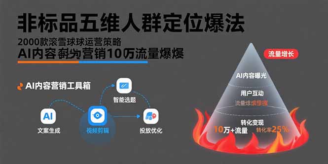淘宝非标品五维人群定位法，2000款滚雪球运营策略，AI内容营销10万流量引爆-聚林创库