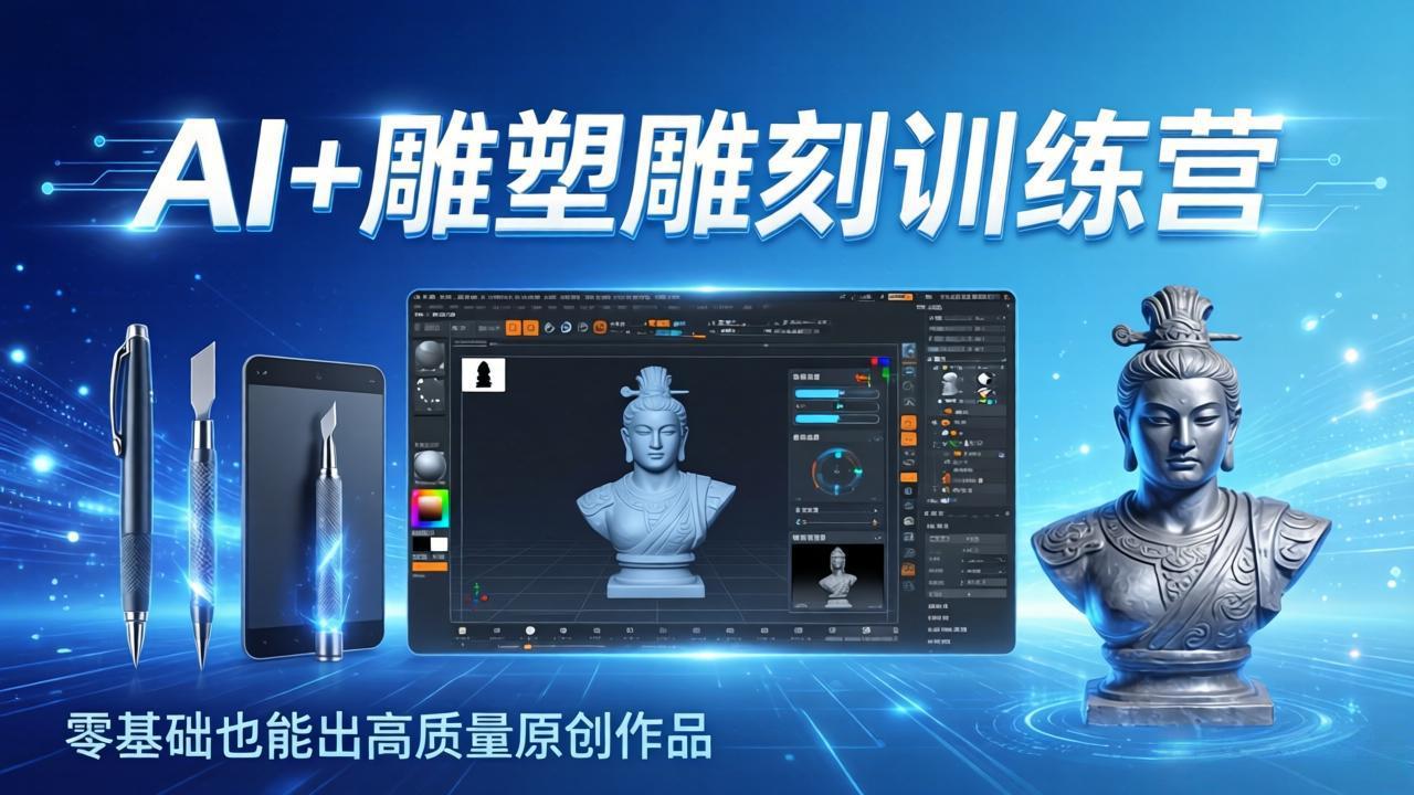 AI 雕塑雕刻全能特训营:从AI创作、大模型训练到3D雕刻 + 渲染,零基础也能出高质量原创作品-聚林创库
