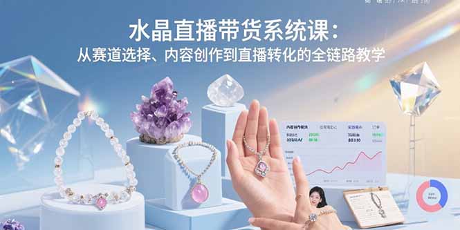 水晶直播带货系统课:从赛道选择、内容创作到直播转化的全链路教学-聚林创库