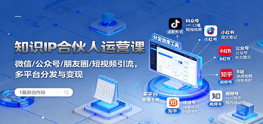 知识IP合伙人运营课：微信/公众号/朋友圈/短视频引流，多平台分发与变现-聚林创库