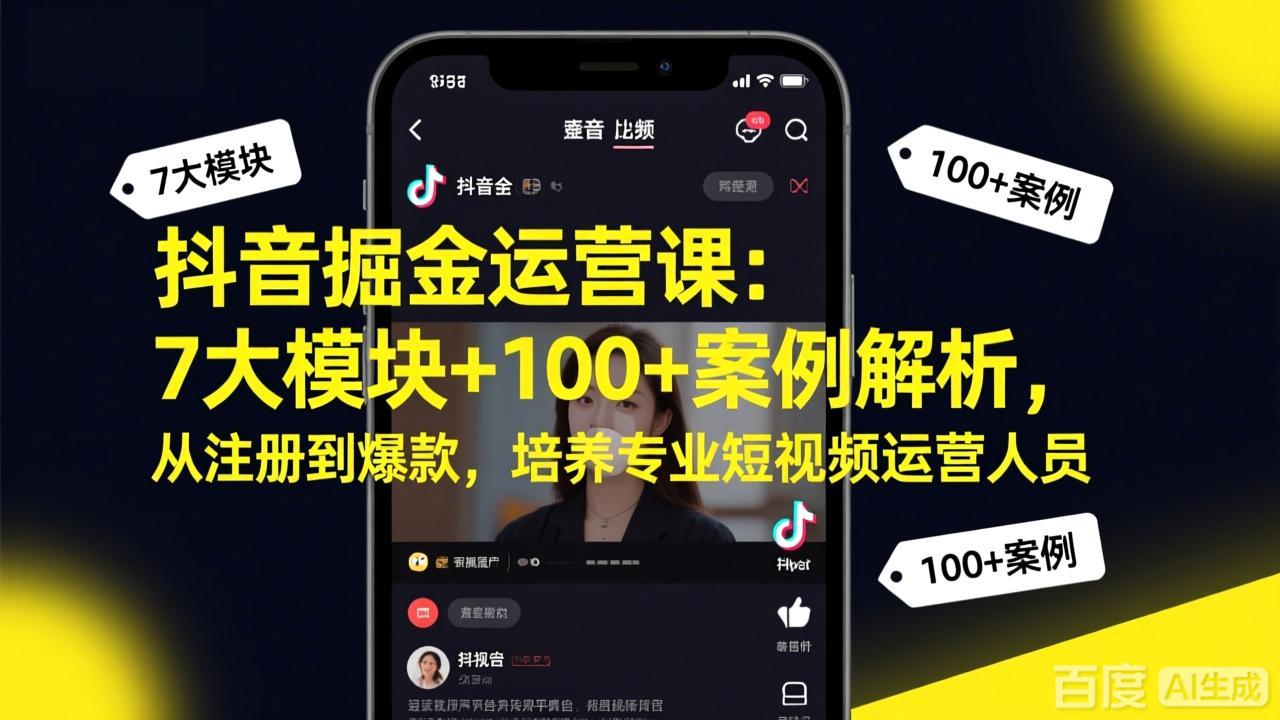 抖音掘金运营课:7大模块+100+案例解析,从注册到爆款,培养专业短视频运营人员-聚林创库