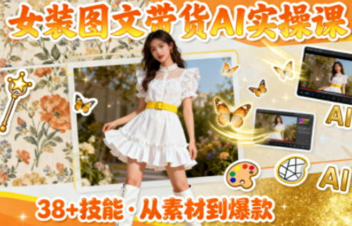 女装图文带货的AI实操课，覆盖38个实用技能，快速提升素材制作效率-聚林创库