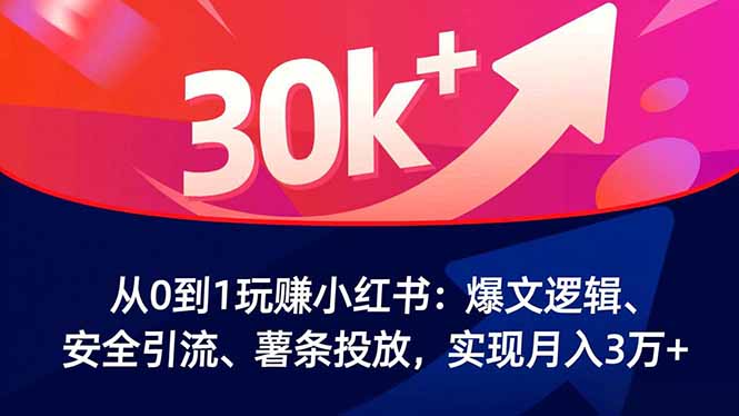从0到1玩赚小红书：爆文逻辑、安全引流、薯条投放，实现月入3万+-聚林创库