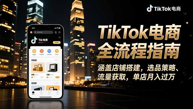 TikTok电商全流程指南，涵盖店铺搭建、选品策略、流量获取，单店月入过万-聚林创库