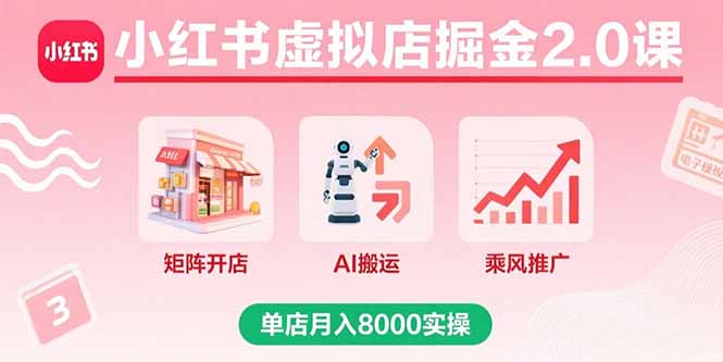 小红书虚拟店掘金2.0课，矩阵开店+AI搬运+乘风推广，单店月入8000实操-聚林创库