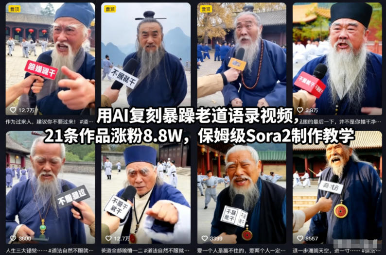 AI复刻暴躁老道语录短视频项目：保姆级Sora2制作教学-聚林创库