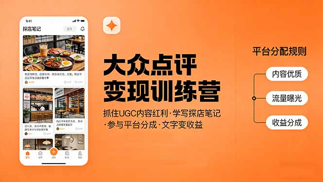 大众点评变现训练营：掌握从内容创作到流量变现的实战方法。-聚林创库