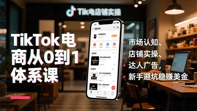 TikTok电商从0到1体系课，市场认知、店铺实操、达人广告，新手避坑稳赚美金-聚林创库