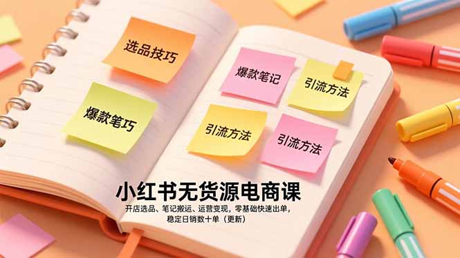 小红书无货源电商课，开店选品、笔记搬运、运营变现，零基础快速出单，稳定日销数十单(更新-聚林创库