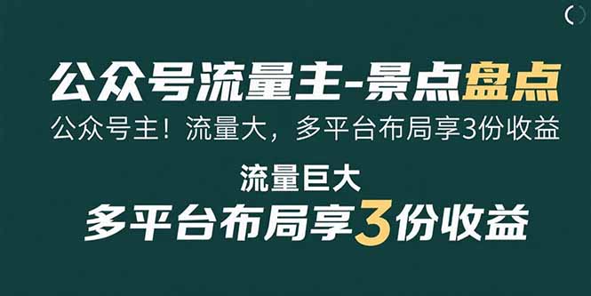 公众号旅游景点盘点类流量主项目：这个赛道的流量超级大，多平台布局享3份收益-聚林创库
