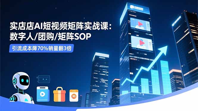 实体店AI短视频矩阵实战课:数字人/团购/矩阵SOP,引流成本降70%销量翻3倍-聚林创库