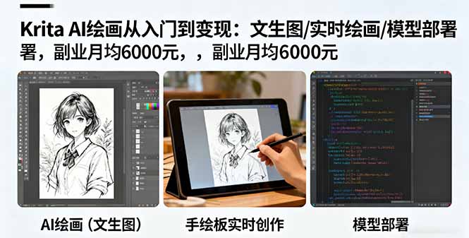 Krita AI绘画从入门到变现：文生图/实时绘画/模型部署，副业月均6000元-聚林创库