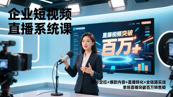 企业短视频直播系统课，账号定位+爆款内容+直播转化+全链路实战，单场直播突破百万销售额-聚林创库