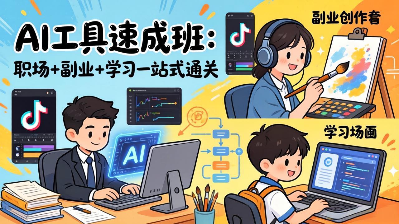 AI工具创作速成班：职场+副业+学习以“实操+案例”为导向一站式通关，20+爆款类型+剪映技巧，0基础快速上手-聚林创库