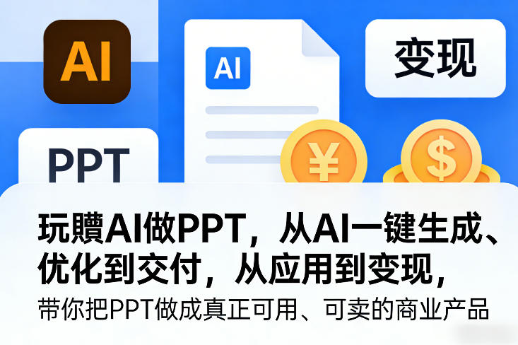 玩賺AI做PPT，从AI一键生成、优化到交付，从应用到变现，带你把PPT做成真正可用、可卖的商业产品-聚林创库