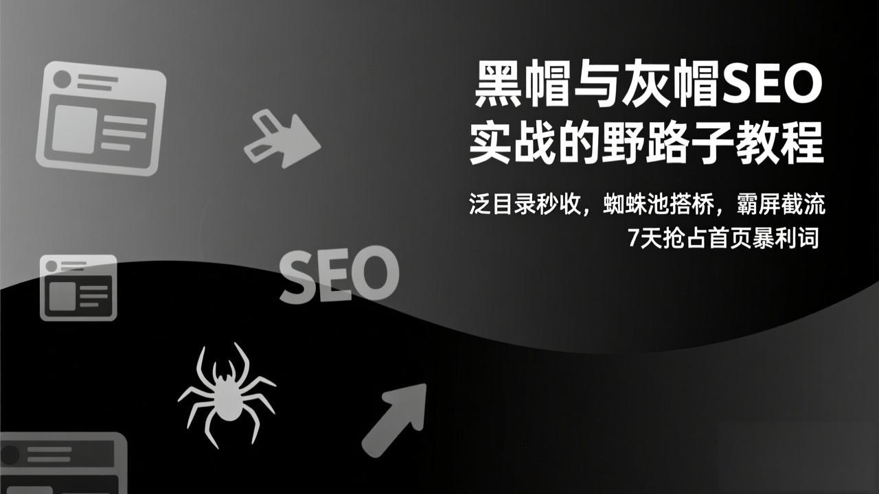 黑帽与灰帽SEO实战的野路子教程：泛目录秒收，蜘蛛池搭桥，霸屏截流，7天抢占首页暴利词-聚林创库