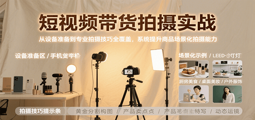 短视频带货拍摄实战，从设备准备到专业拍摄技巧全覆盖，系统提升商品场景化拍摄能力-聚林创库