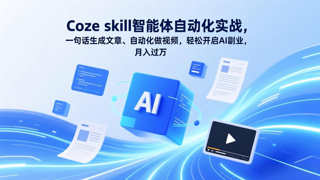 Coze skill智能体自动化实战，一句话生成文章、自动化做视频，轻松开启AI副业，月入过万-聚林创库