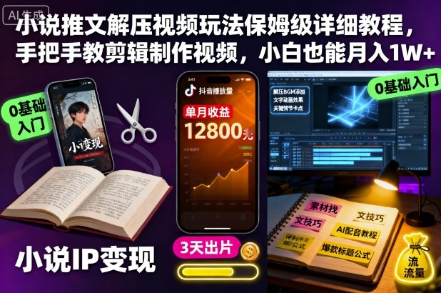 小说推文解压短视频项目:视频制作玩法保姆级详细教程-聚林创库