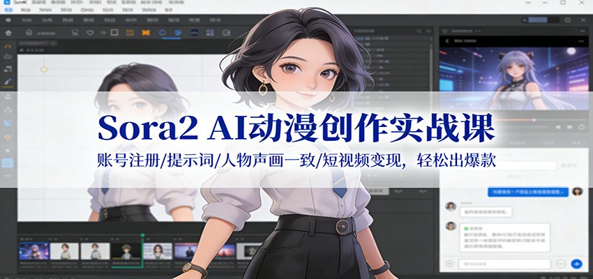 Sora2 AI动漫创作实战课：账号注册/提示词/人物声画一致/短视频变现，轻松出爆款-聚林创库