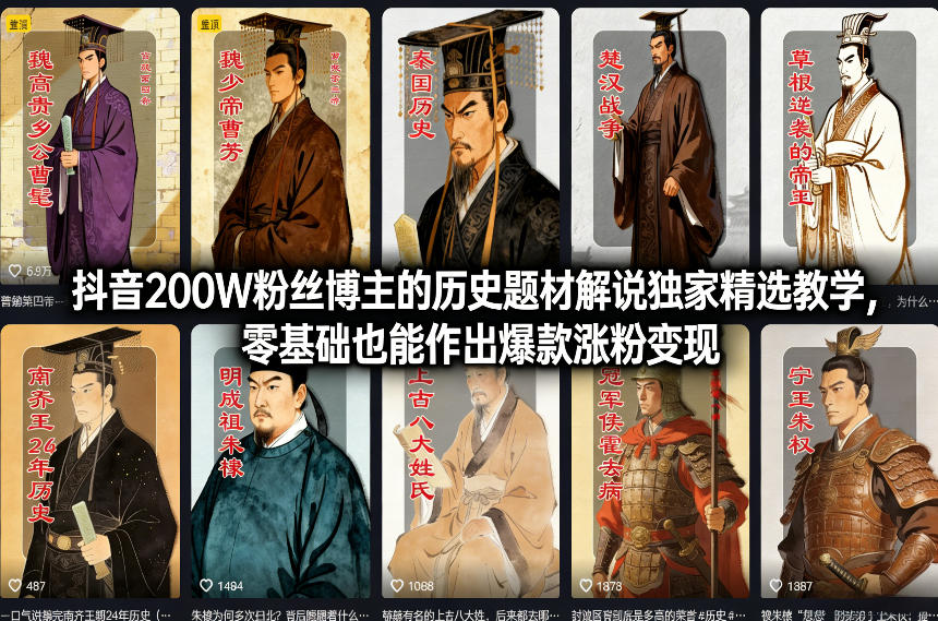 历史题材短视频解说项目：抖音200W粉丝博主的独家教学，零基础也能作出爆款涨粉变现-聚林创库