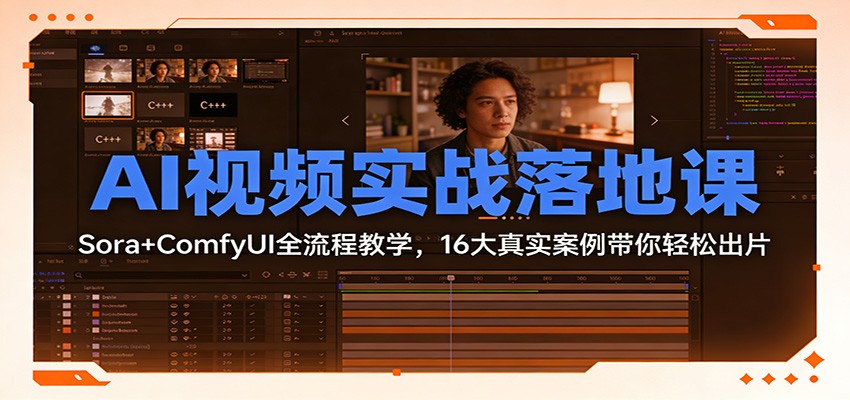 AI视频实战落地课：Sora+ComfyUI全流程教学，16大真实案例带你轻松出片-聚林创库