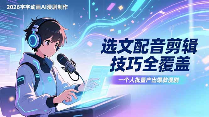 2026字字动画AI漫剧制作-1期，选文配音剪辑技巧全覆盖，一个人就能批量产出爆款漫剧-聚林创库