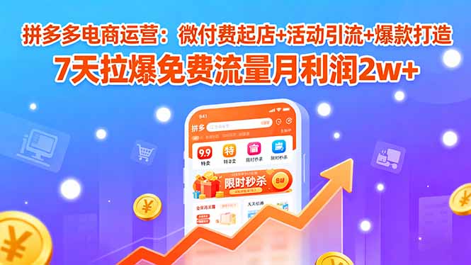 拼多多电商运营：微付费起店+活动引流+爆款打造 7天拉爆免费流量月利润2w+-聚林创库